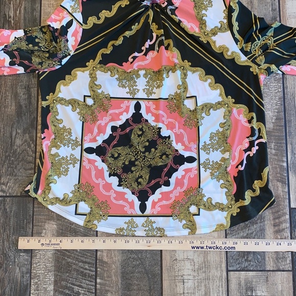 7th Ave design studio NY & Co Women's Black, Pink, and Gold Baroque Blouse - Picture 7 of 11